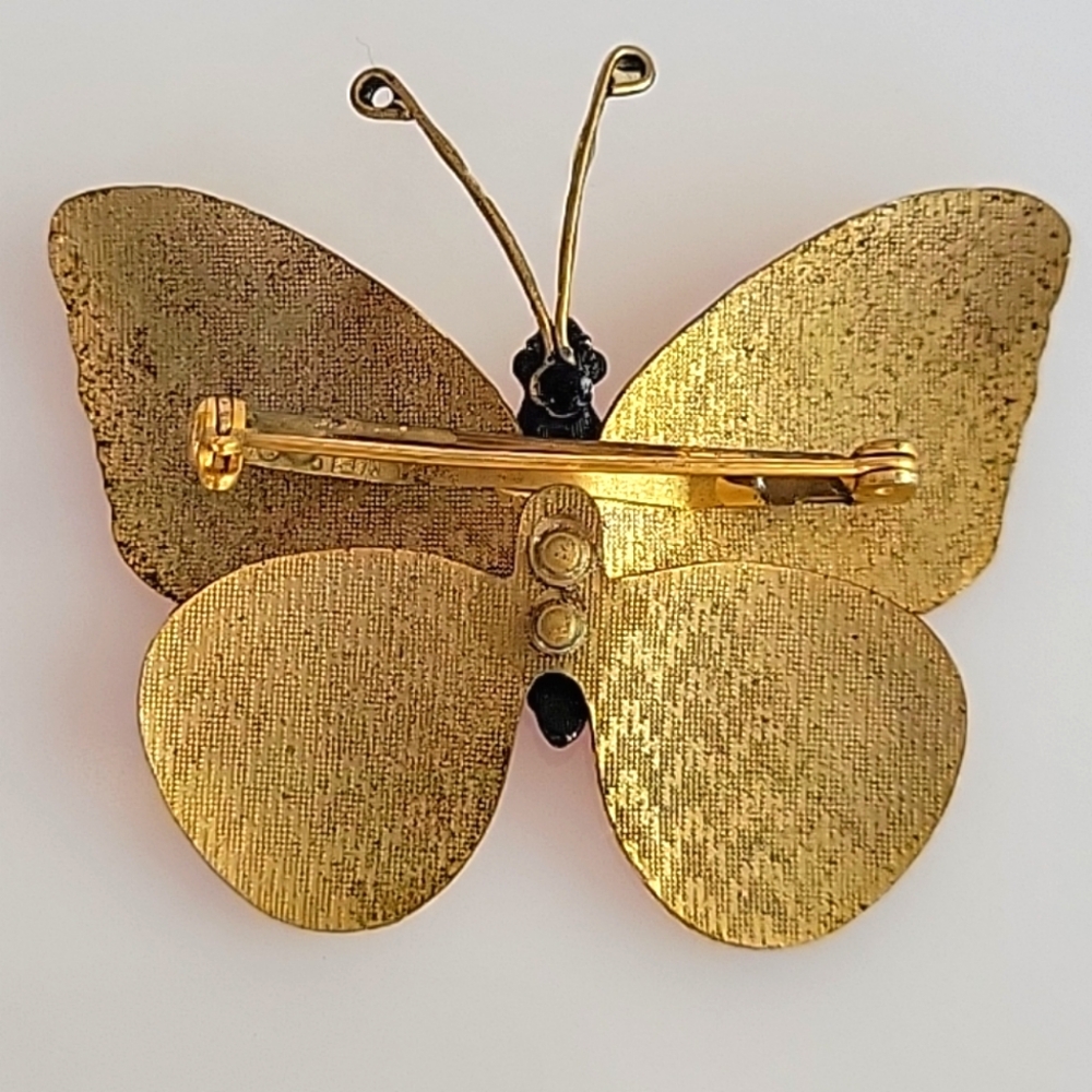 ***Sold*** Vintage Butterfly Brooch Pin Black and Gold Tone Vintage Signed Weiss - Picture 7 of 10